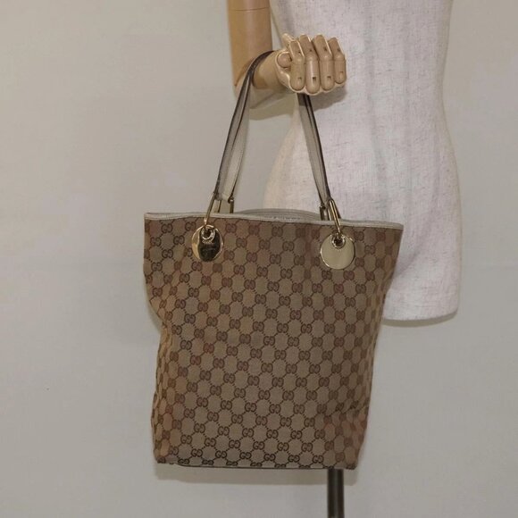 GUCCI GG Canvas Tote Bag Beige Gold 120836 Auth BA3640 - Picture 3 of 16